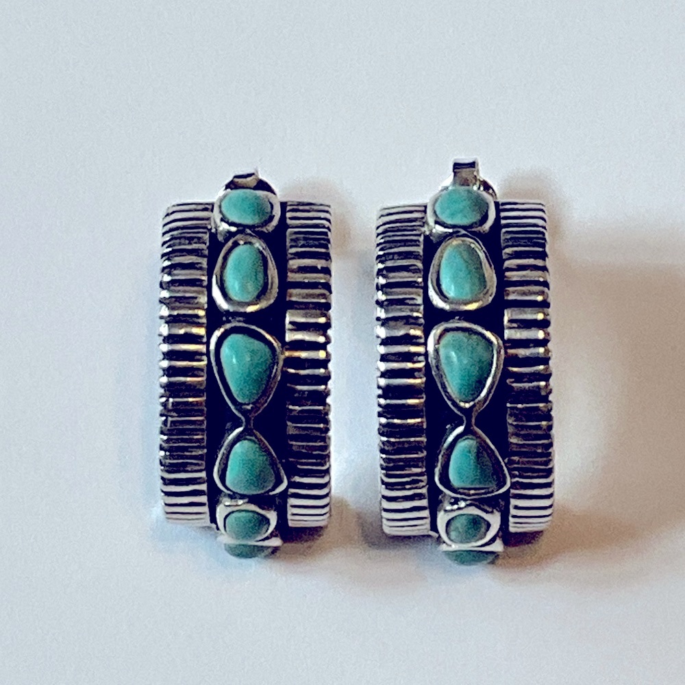 Sterling Silver and Turquoise J Hoop Earrings